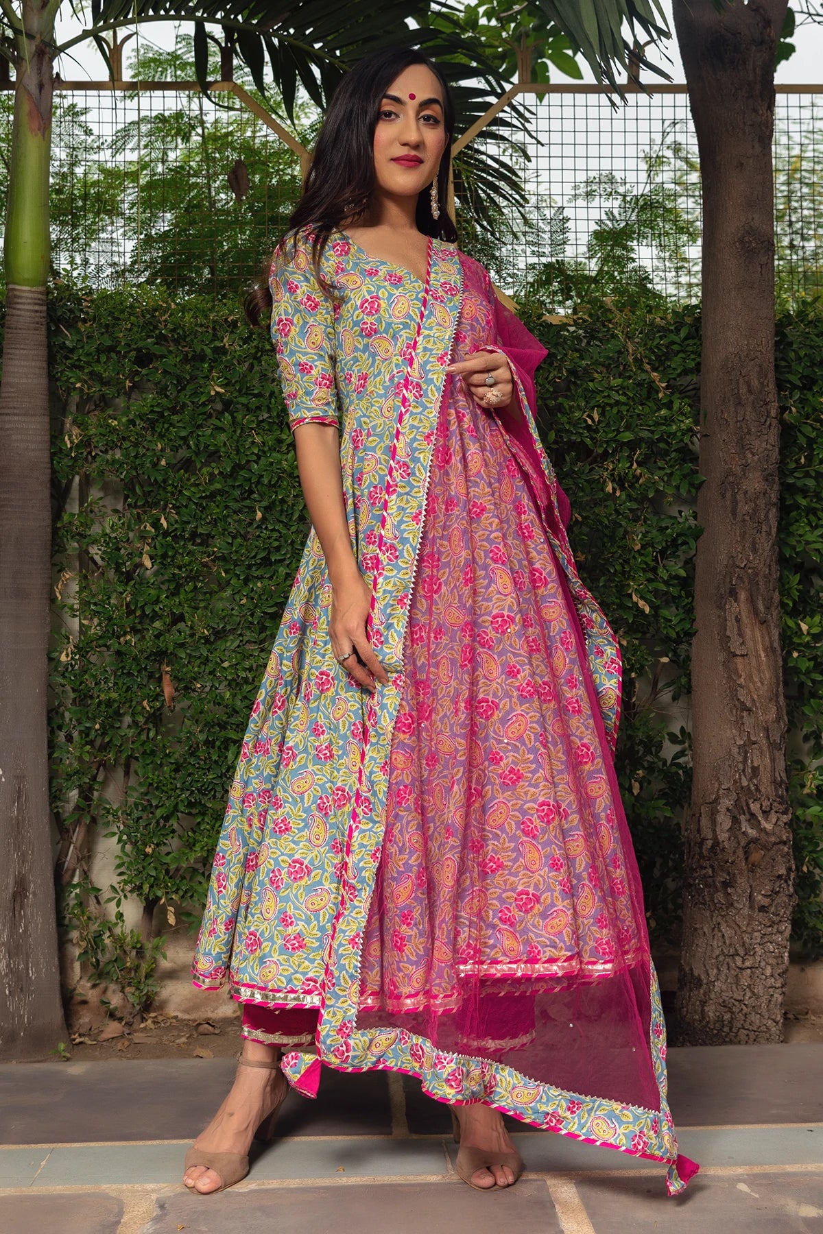 Multicolor Digital print Anarkali kurti in Cotton - KTI1755